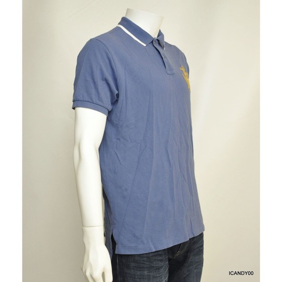 Ralph Lauren Custom Fit Anchor Crest Mesh Polo Shirt T-Shirt Top Blue L Nwt - Picture 4 of 6